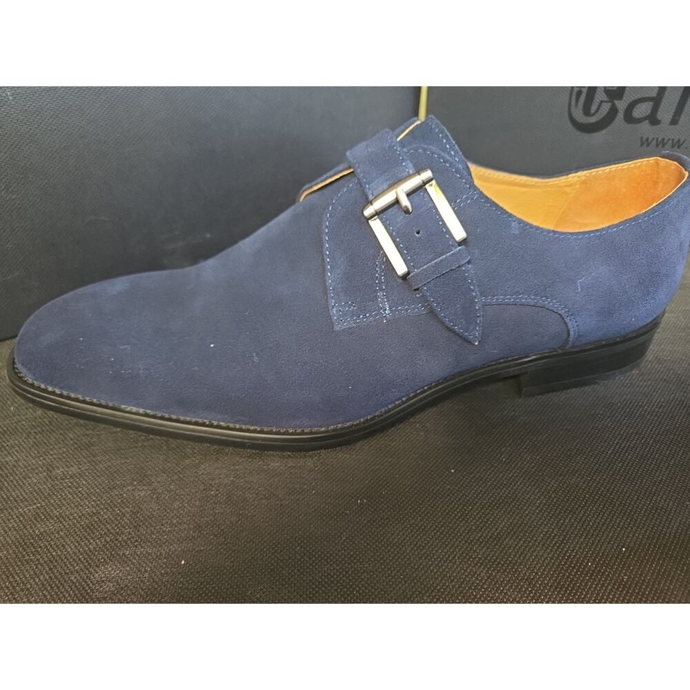 Carrucci Blue Suede Men's Leather Single Buckle Monk Strap Shoes 10.5 D - Picture 9 of 9